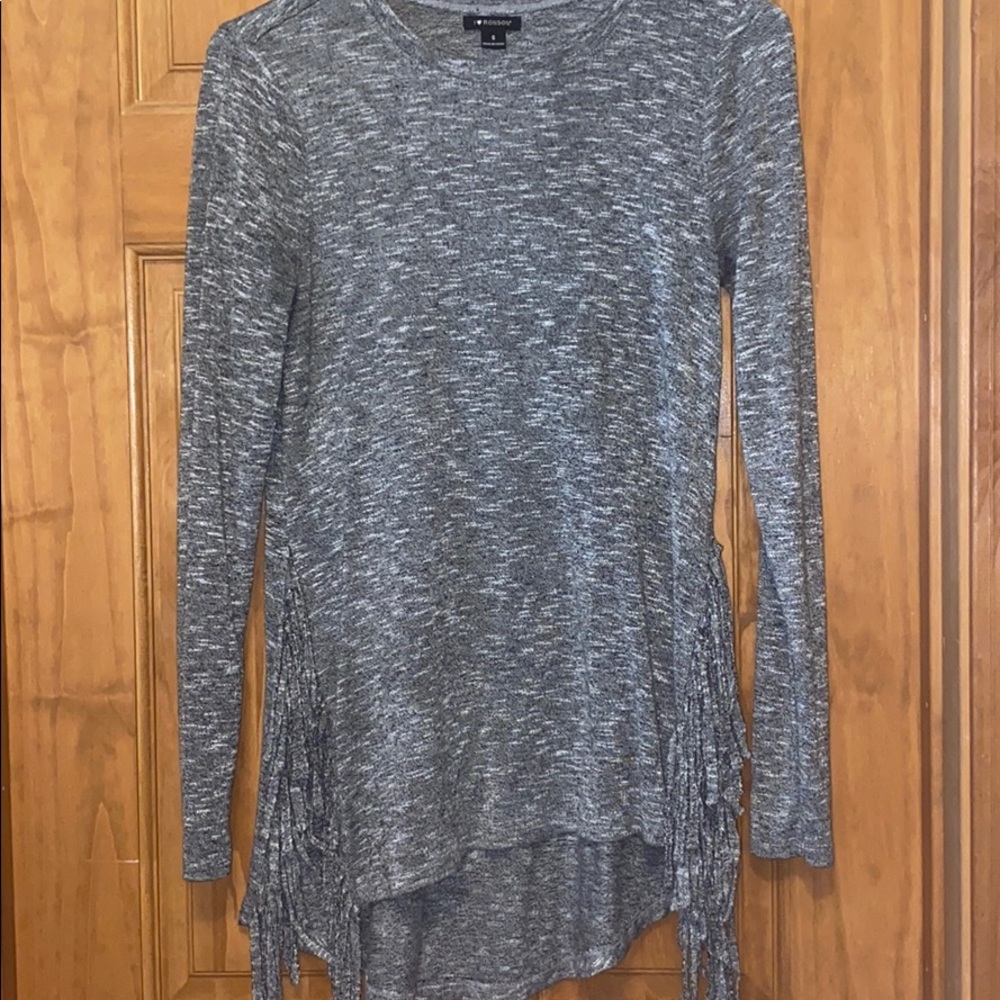 Grey Fringed Long-sleeve Shirt